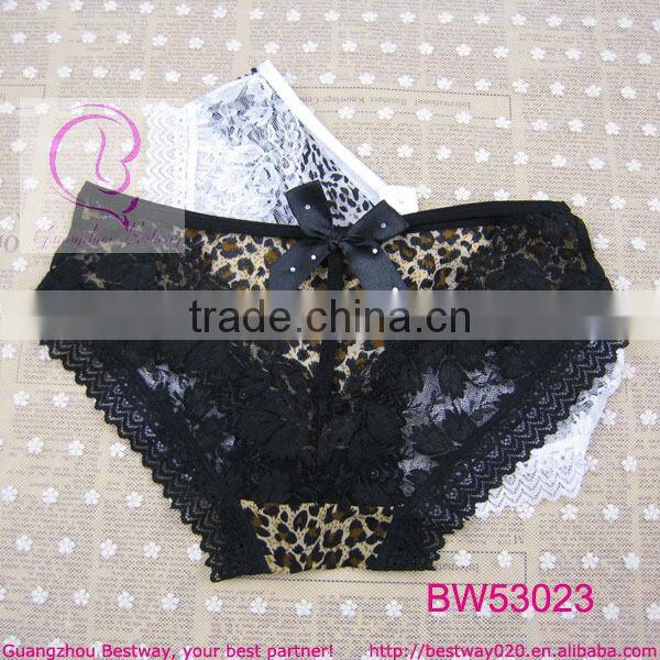 Sexy girl photos of back lace cheeky panty front printed leopard back with rhinestone strip panty