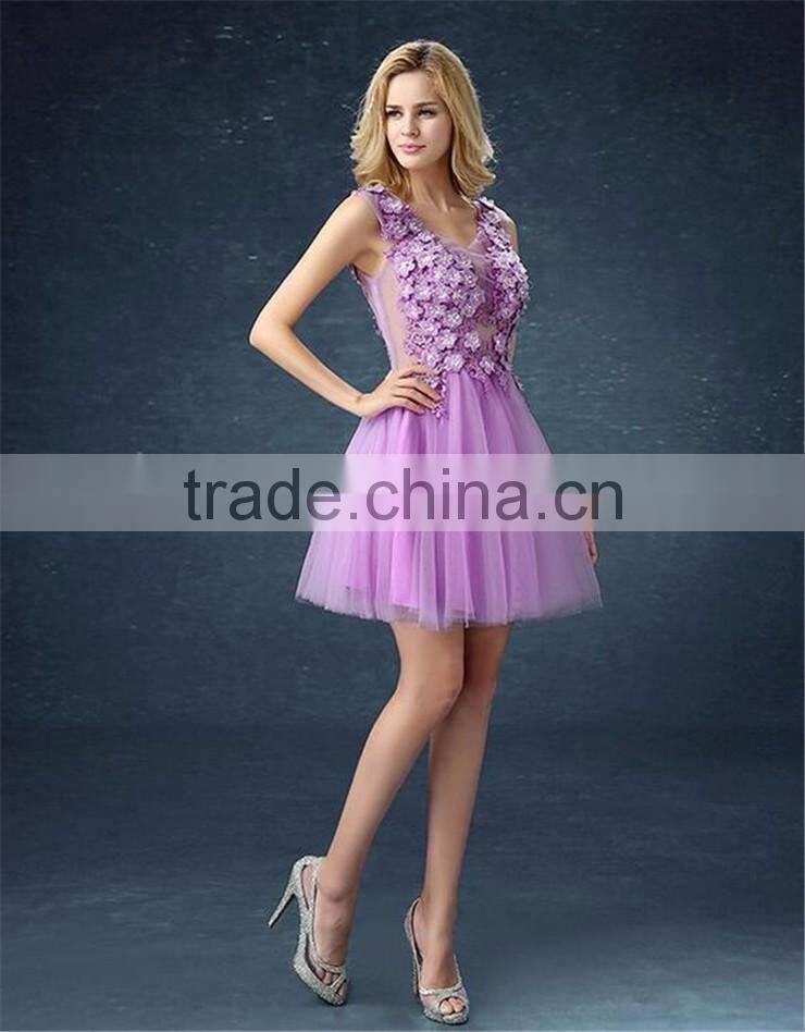 MGOO Embroidery Beaded Bridesmaid Dress Crystals Pearl Flower Formal Dress Mini Dress For Princess Party