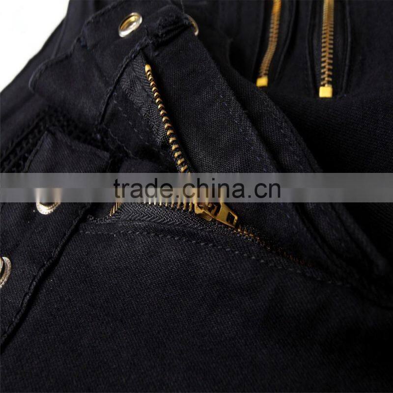 2016 Hot men's fashion men's jeans brand cyclists hole zipper jeans personality male personality beggar pants