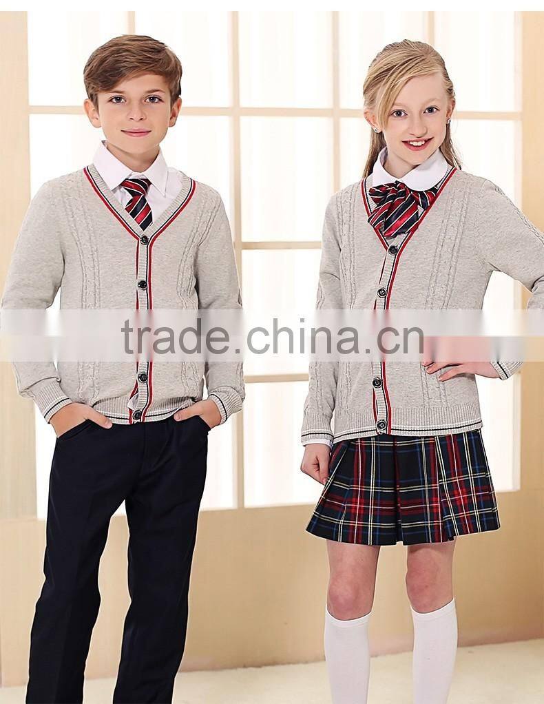 Latest grey custom unisex cardigan sweater school uniform design