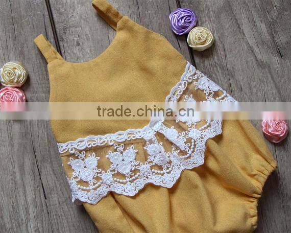 Wholesale Summer 0-24M Baby Clothes Toddler Plain Sleeveless Jumpsuit Baby Lace Linen Romper