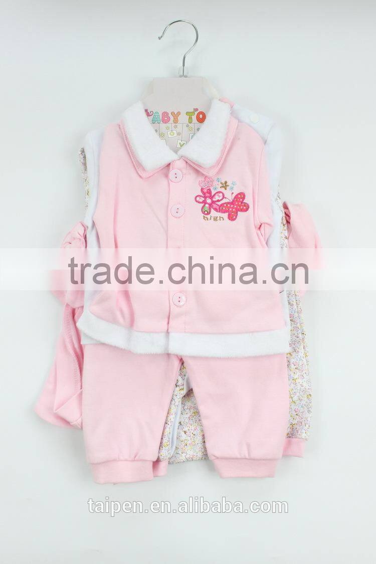 10TB1-7 Pink Color100% Cotton Winter Baby Knitted Clothing Set Baby10Pcs Set With Hanger Package