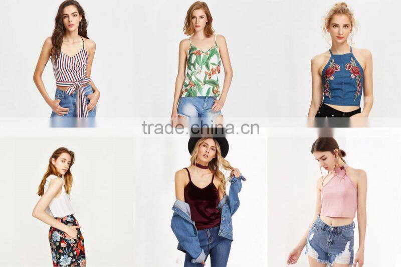 Fashion Floral striped double V-neck top, ladies sexy cami top