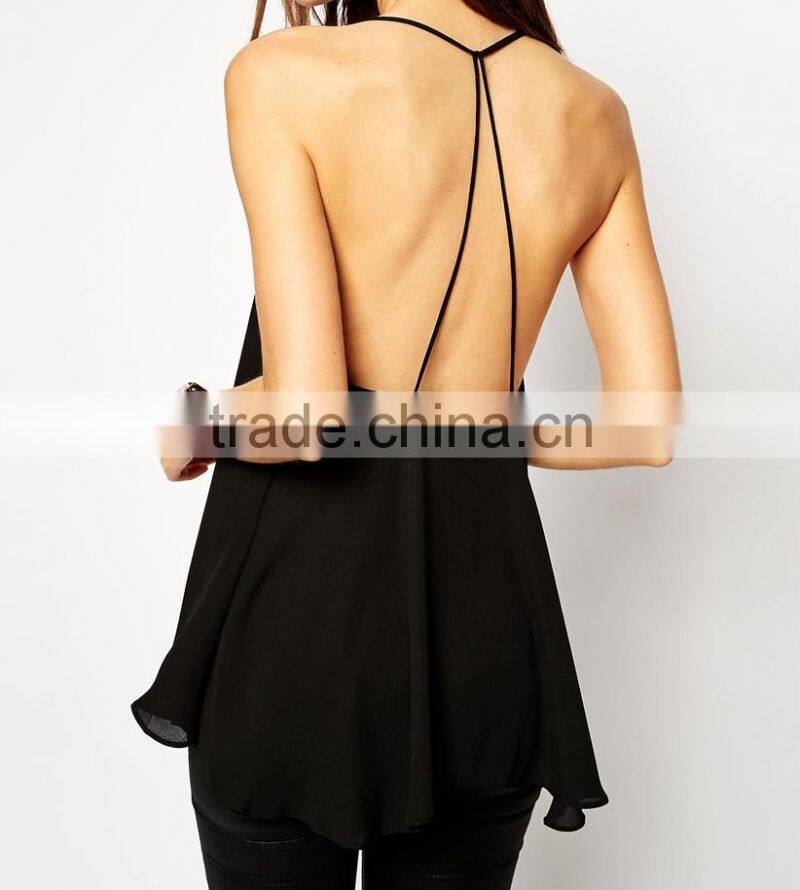 2015 Summer Sexy Backless with Plunge Neckline loose women tank top