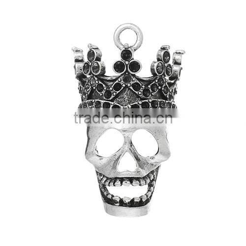 Charm Pendants Crown Skull Halloween Mask Antique Silver(Can Hold ss6,ss9 Rhinestone) 4.2cmx2.5cm