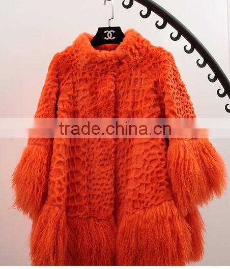 YR117 Mexico Style Fahion Fur Jacket Colored Genuine Mongolia and Rabbit Fur Coat