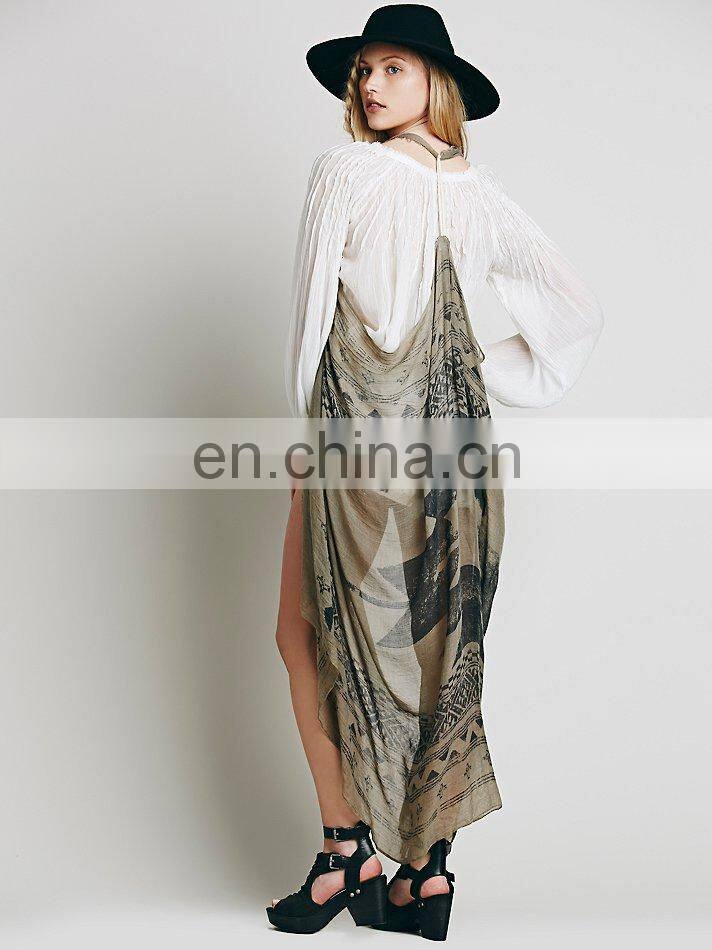 Maxi style printed sleeveless cardigan for woman