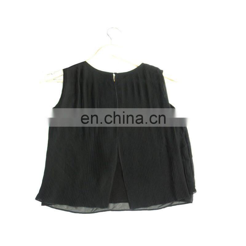 women hot summer casual top sleeveless chiffon pleated top