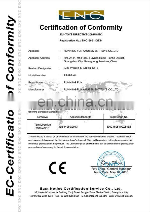 Factory Price PVC/TPU body inflatable bumper ball for adult ,human sized hamster ball