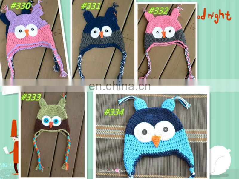 Crochet Kids Boys Giggle and Hoot OWL Ear Flap Hat Newborn Baby Beanie