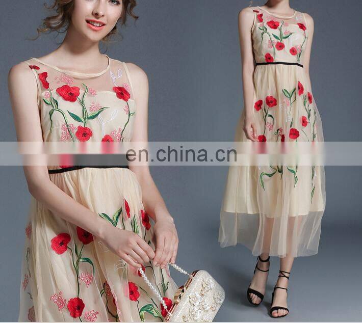 women casual clothing Mesh sleeveless loose printed flower dress