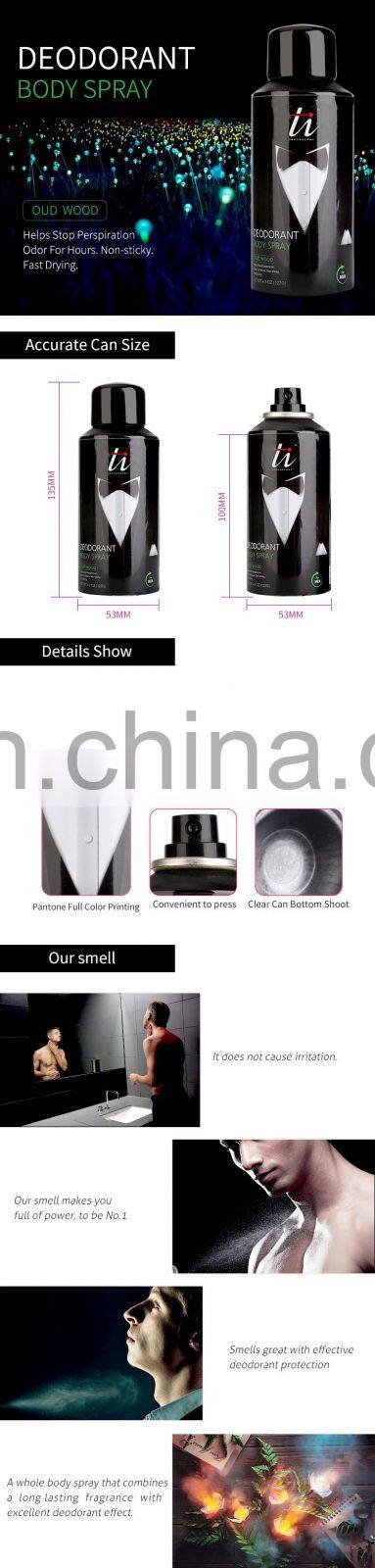 Men's Deodorant Body Spray with OUD Wood Perfume, Amazing Scent Body Deodorant Spray(4.3OZ) for Men