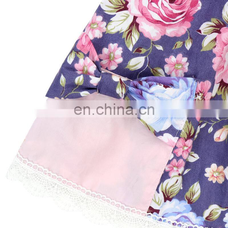 Vintage princess dress flutter sleeve cross back floral printed fancy baby girl summer dress