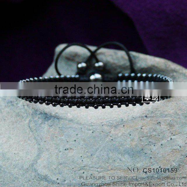 Handmade Black string woven alloy beads bracelet for men
