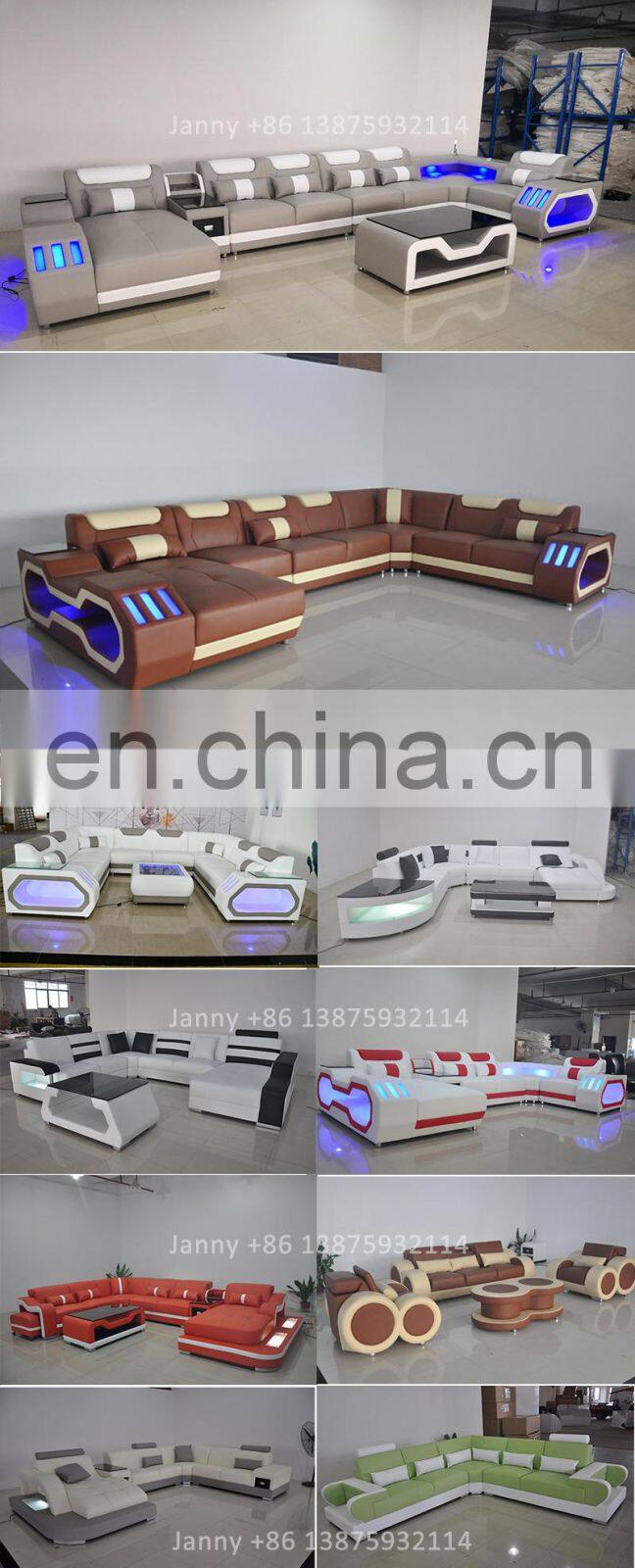 modern design leather corner sofa bed high quality living sofa cum bed with led lights