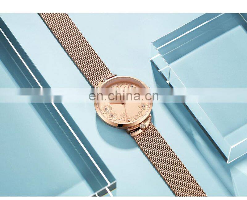 Hannah Martin 119 New Hot Sale Women Watch Rhinestone Embossed Rose Gold Mesh Belt Japanese Movement Waterproof Quartz Watch