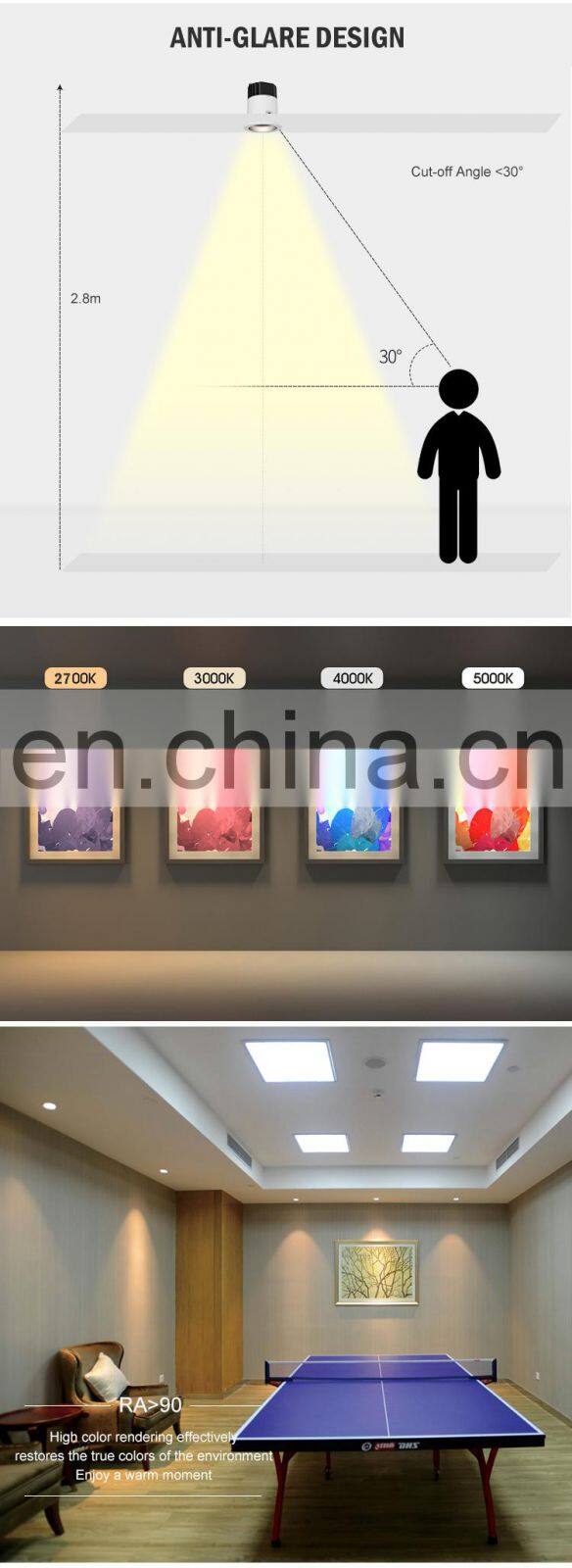 China Manufacturer Aluminum Recessed Mounted Cob 10W 12W Indoor Bedroom Market Led Spotlight