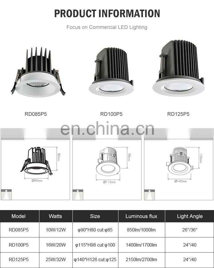 Professional Manufacturer Round Shape Ceiling Recessed 10CM Cut-out COB 16W 20W Led Downlight