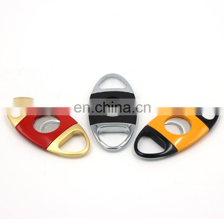 black yellow red double blade stainless steel cigar cutter