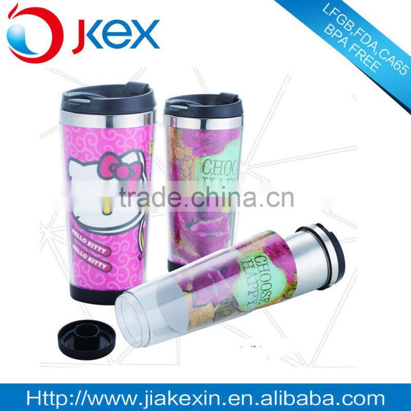 Paper insert coffee mug, screw lid travel mug with paper inserts