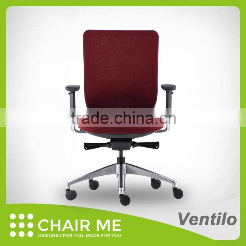 Black Backrest, Red Mesh, Red Seat Office Fabric Chair with Adjustment Armrest and Aluminum Base