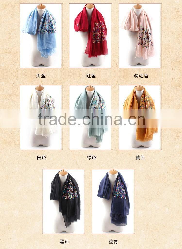 Retro Vintage Long Style Paisley Embroidery Cotton Hijab Ladies' Scarf