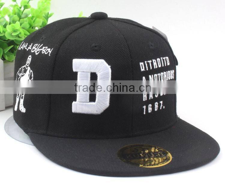 Letter D Embroideried 6 Panel Flat Brim Fashion Kids Children Sun Cap