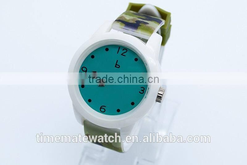 silicone camouflage strap wristwatch quartz stainless steel back watch