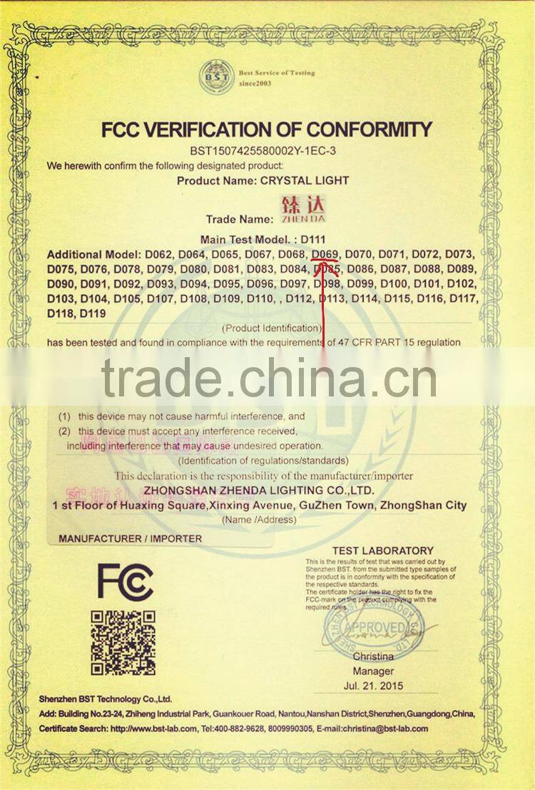 Big square LED crystal short chandelier with clear k9 crystal with lighting remote control