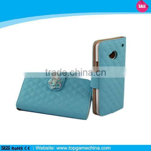 Leather wallet case for htc one m7 diamond leather case