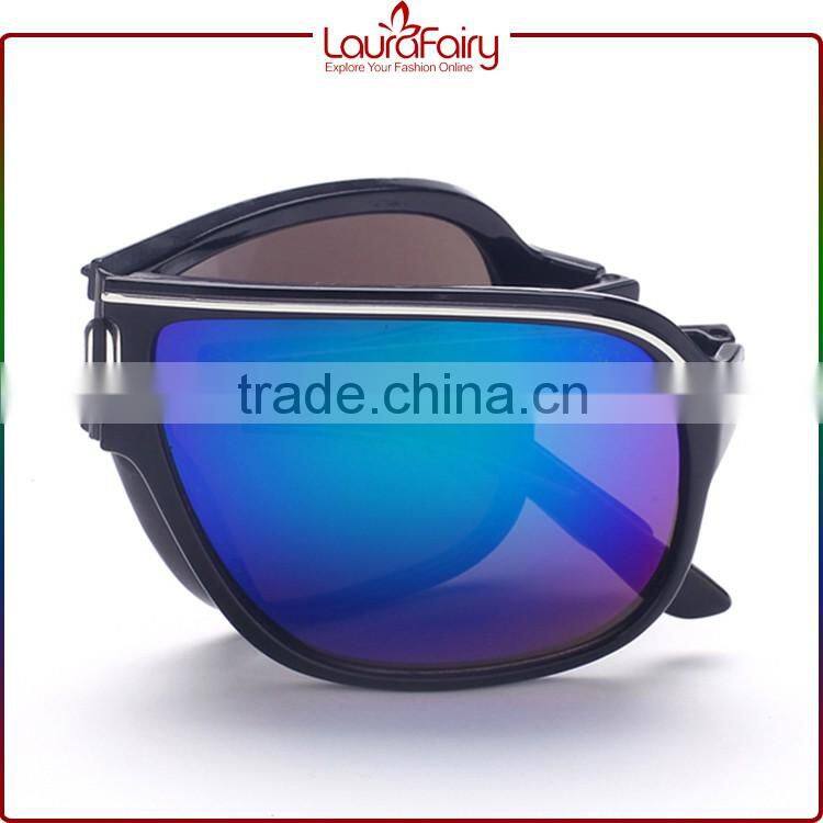 Laura Fairy Portable Blue Lens Black Frame Cheap Adjustable Foldable Sunglasses