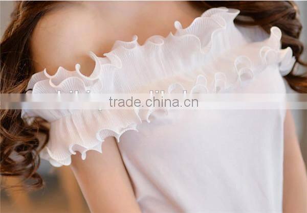 2015 lady Flower Collar T shirt