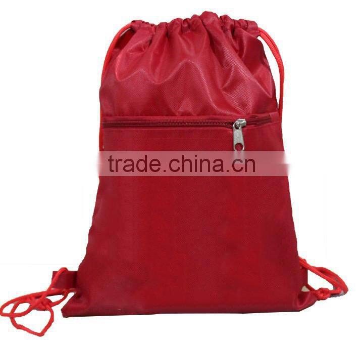 Blank logo canvas, polyester drawstring backpack bag with front pocket