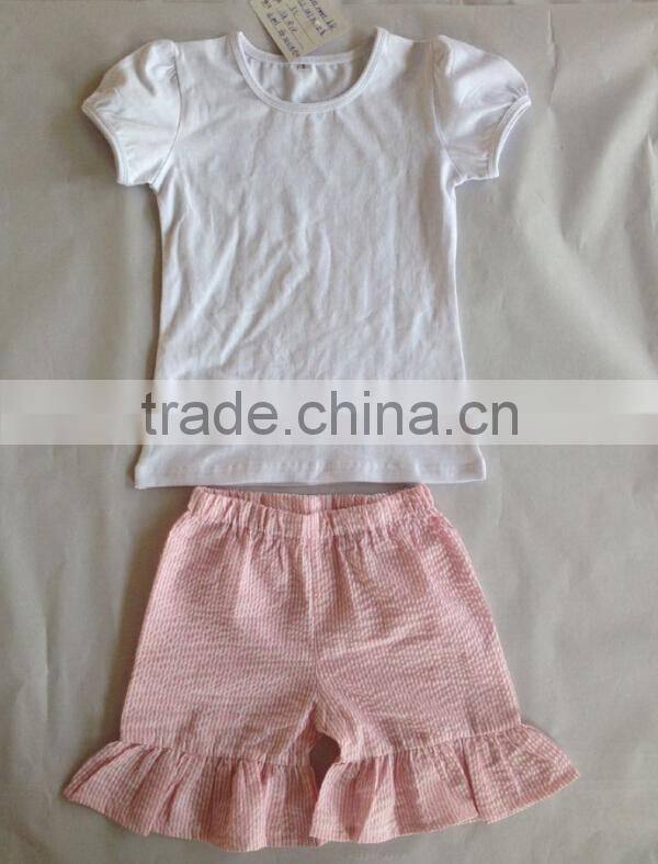 OEM design Hot Sale Seersucker boys shorts matching seersucker gingham clothing set for children