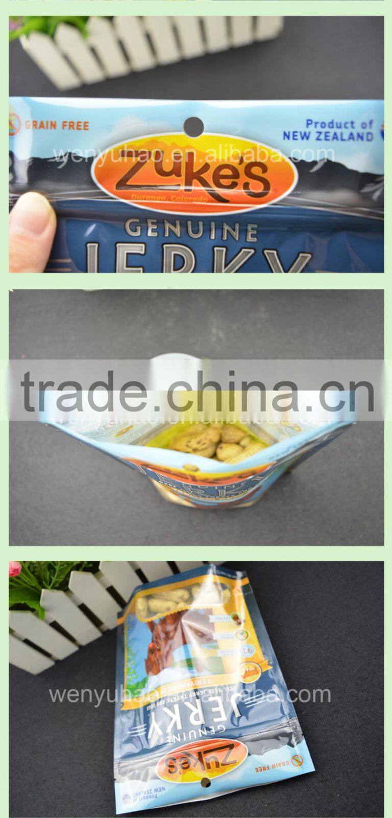 OEM custom made High quality stand up pet food bag with zipper top and clear window