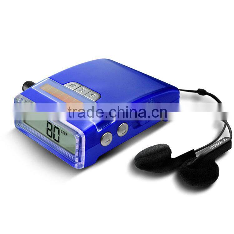 Multi-functional Pedometer Electric gift wholsales pedometer fm radio mp3 activity monitor walking pedo with headphones