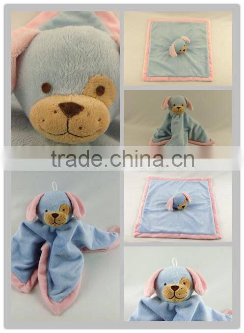 EN71 standard baby safe material pink blue animal head plush baby blanket