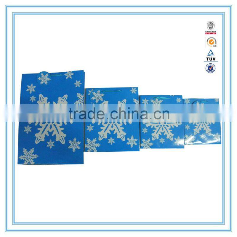 handbags wholesale china blue snowflake printing unique paper bag