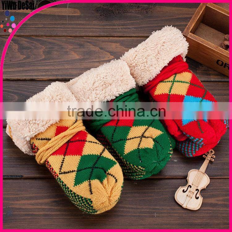 popular Children warm winter jacquard lovely rhombus double gloves knitting