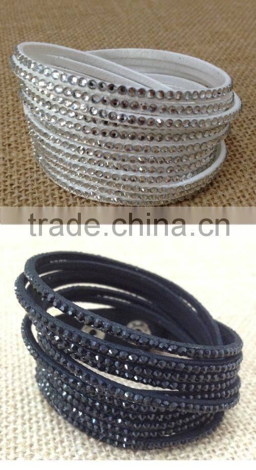 MBRL05 Hot selling 12 layers leather bling wrap crystal bracelet