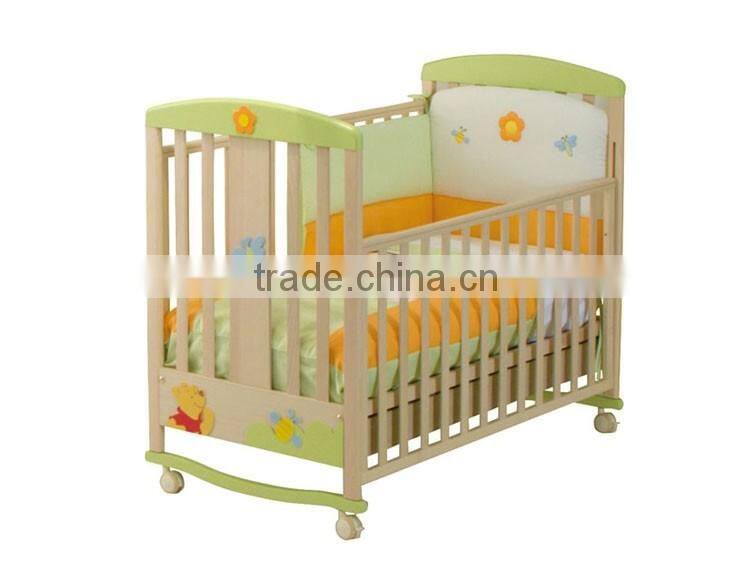 WBC-39A factory direct sales unfinished wooden baby cots green bed, baby cots swings