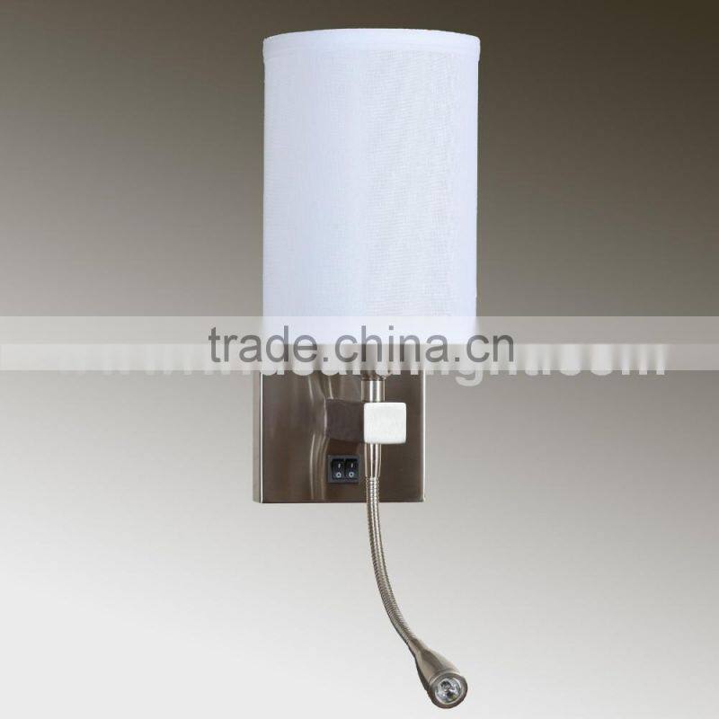 UL CUL Listed Brushed Nickel Hotel Led Bedside Reading Lamp With Switch At Back Plate W20155