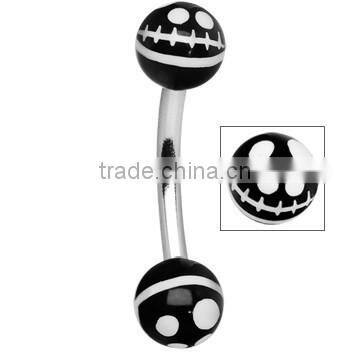 Black and White Stitched Smiley Face Eyebrow Ring