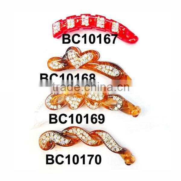 shining crystal banana clip brown plastic hair clips in stock