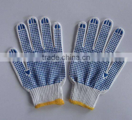 Single side yellow PVC dotted cotton glove,cotton glove for working