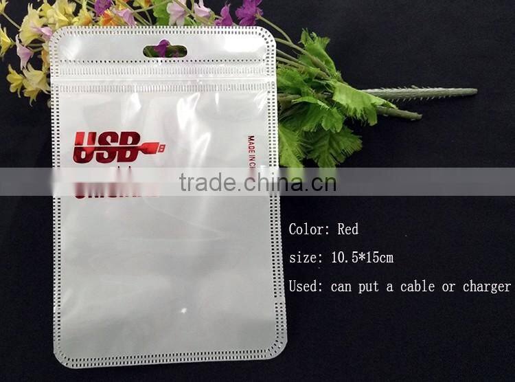 Mobile phone accessories plastic bags/white printing USB plastic bags with zipper/