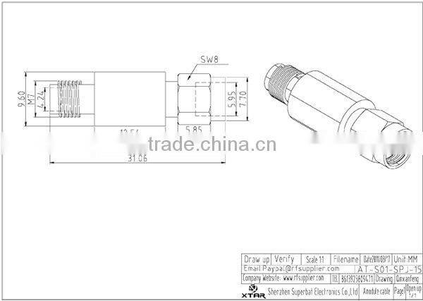 SMA Coaxial Attenuator Plug to Jack,2Watt,DC-6Ghz 15dbi