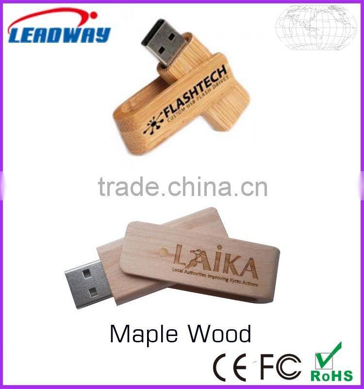 2016 Best wooden promotion items, Bamboo swivel usb stick 512MB-64GB