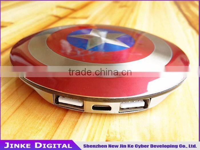 Avengers America Captain Power Banks 6800mAh dual USB Stainless Steel Mobile chargers Universal for iPhone5S 6 android phones