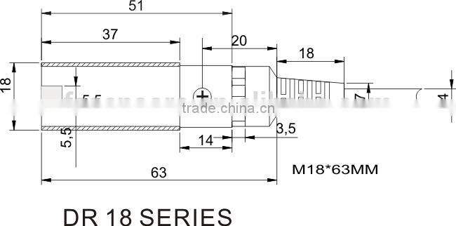 DR18RI-CU10/40 Series M18, 10/40cm Diffuse Cylinder Photo Sensor, Metal Housing With a Protected Tube, PNP/NPN Photo Sensor